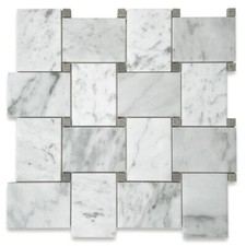C663XH Carrara Marble Wide Basketweave Mosaic Tile Gray Dots Carrera Honed