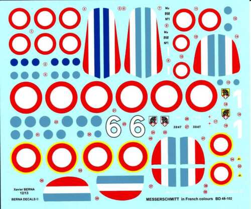 Berna Decals 1/48 MESSERSCHIMTT AIRCRAFT IN FRENCH COLORS - Picture 2 of 2