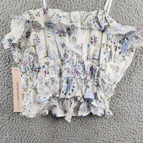 Aqua Floral Tie Strap Crop Top Girls' M White Multi Pullover Style Sleeveless - Picture 10 of 11