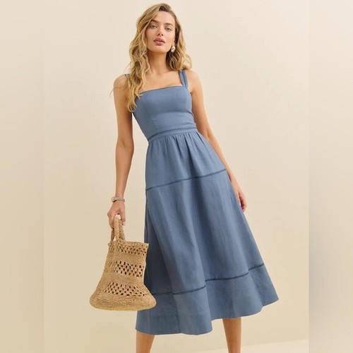 NEU Reformation Everett Leinen Midikleid Kornblumenblau | US 6 UK 10 - Bild 3 von 15