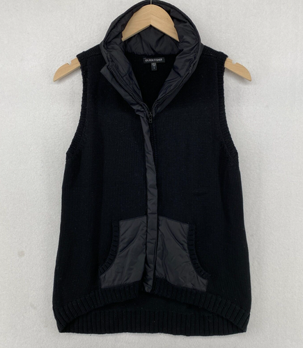 EILEEN FISHER Weste S Merinowolle Pullover Strick Full Zip Mock ärmellos schwarz - Bild 2 von 11