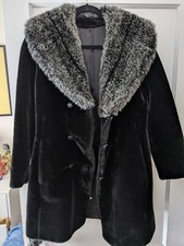 BLACK Velvet Long Opera COAT THICK Black FUR COLLAR Shawl Collar Small Vintage
