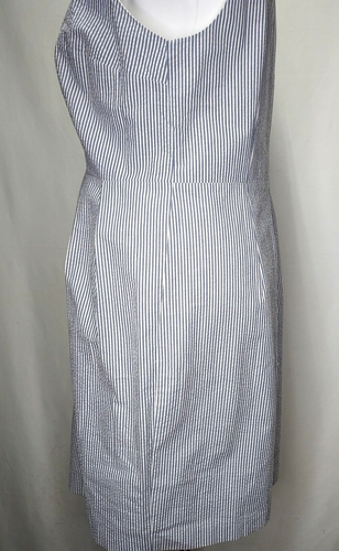 MERONA Blue White Seersucker Fitted Knee-Length Sleeveless Dress Size 18 - Picture 8 of 17
