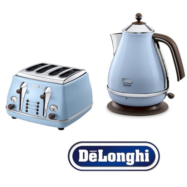Delonghi Icona Kettle and Toaster Set Blue Kettle & 4 Slice De'Longhi