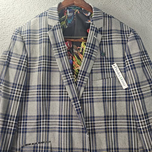 Paisley & Gray Blazer Jacket Mens 46R Multicolor Sport Coat Plaid Slim Fit Birds - Picture 6 of 10