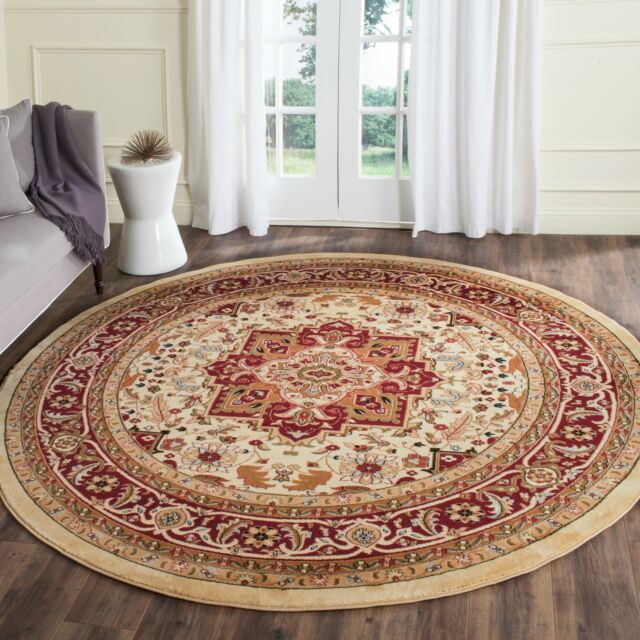 Lyndhurst Ivory Red Polypropylene Rug 8 Round Synthetic Fiber For Lyndhurst Ivory Red Polypropylene Rug, Red And Ivory Round Area Rug