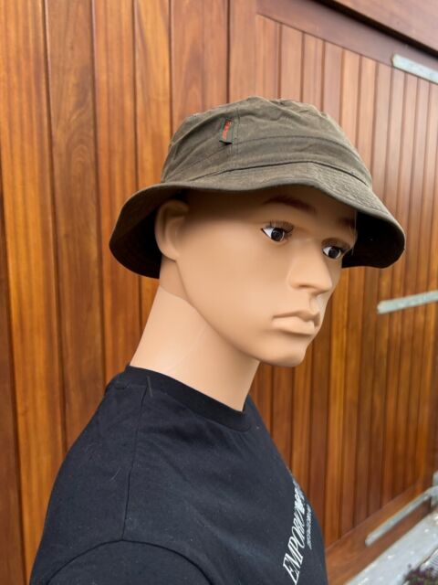 BARBOUR Waxed Cotton Bucket Hat Olive Green Waterproof Outer & Cotton Lining BARBOUR Waxed Cotton Bucket Hat Olive Green Waterproof Outer & Cotton Lining