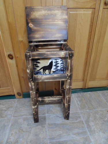 wolf rustic endtable, side table nightstand solid wood, handmade handpainted - Picture 2 of 7