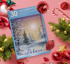 Christmas Greeting Cards Box of 30 Cards Believe 6 Designs 6.5" X 4.5" +Envelope