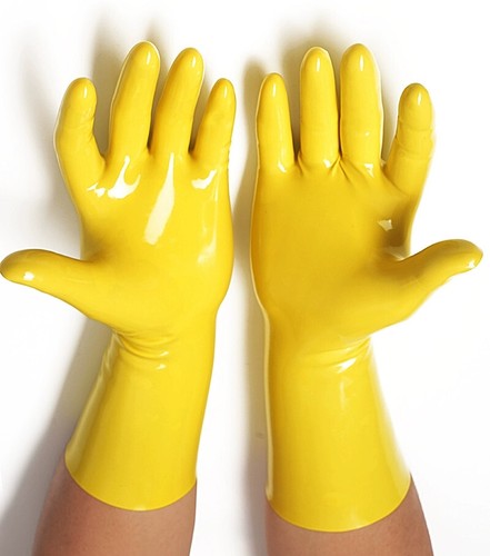 Guantes cortos de látex amarillo talla S,M,L,XL - Imagen 2 de 3