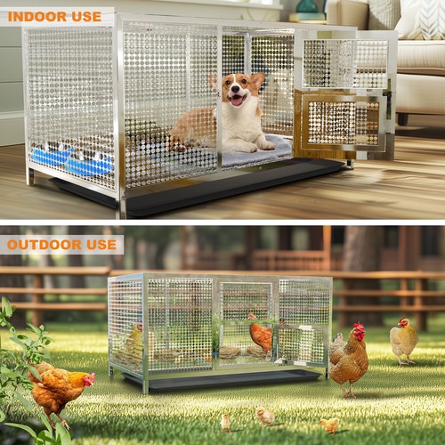 Anti-rust Stainless Steel Chicken Coop Cage Pet House with Tray,Waterproof Cover - Picture 20 of 21