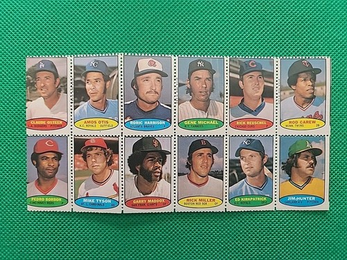 Vintage 1974 Topps Baseball Stamp Card Uncut Sheet Carew Hunter Maddox Odd Ball