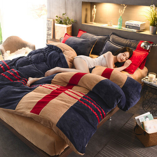 3pcs/4pcs Coral Fleece Plaid Bedding Set Autumn and Winter Thickening Home Niska cena