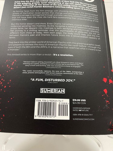 American Psycho Vol 1 Collects Issues #1-5 Christian Bale Sumerian Comics TPB - Picture 3 of 3