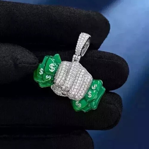 2.30Ct Round Lab Created Diamond Money Bag Men's Pendant 14k White Gold Plated - Picture 1 of 4