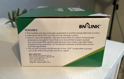 BN-LINK Wireless Remote Control Socket 3 Sockets & 1 Remotes Indoor Plug Outlet - Afbeelding 3 van 6