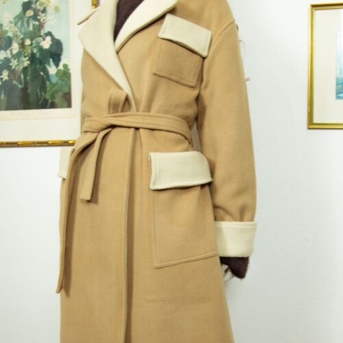 Vintage 1970s Wool Blend Overcoat With Belt Camel Color Size M - Picture 2 of 7