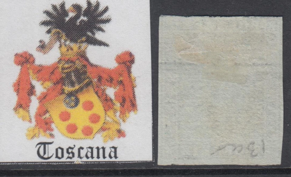 ITALIA - TOSCANA 1851 - n. 5f - 2 crazie verde azzurro su grigio cat 480$ Foto 2 de 2