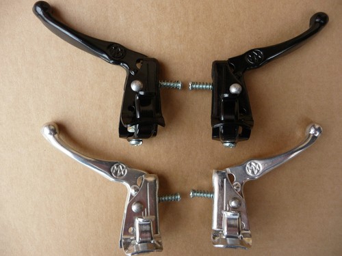 BMX Brake Levers Old School MX Silver Black Retro (Like Dia Compe Tech 3 Style ) - Picture 1 of 21
