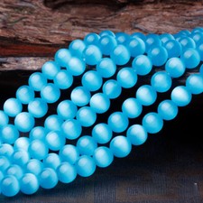 10 Strands 8mm Blue Cat's Eye Stone Beads Round Loose Beads 15.5" DIY Jewelry