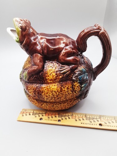 Rare Antique Majolica Frog on Melon Pitcher 6 3/4" tall - Picture 21 of 23