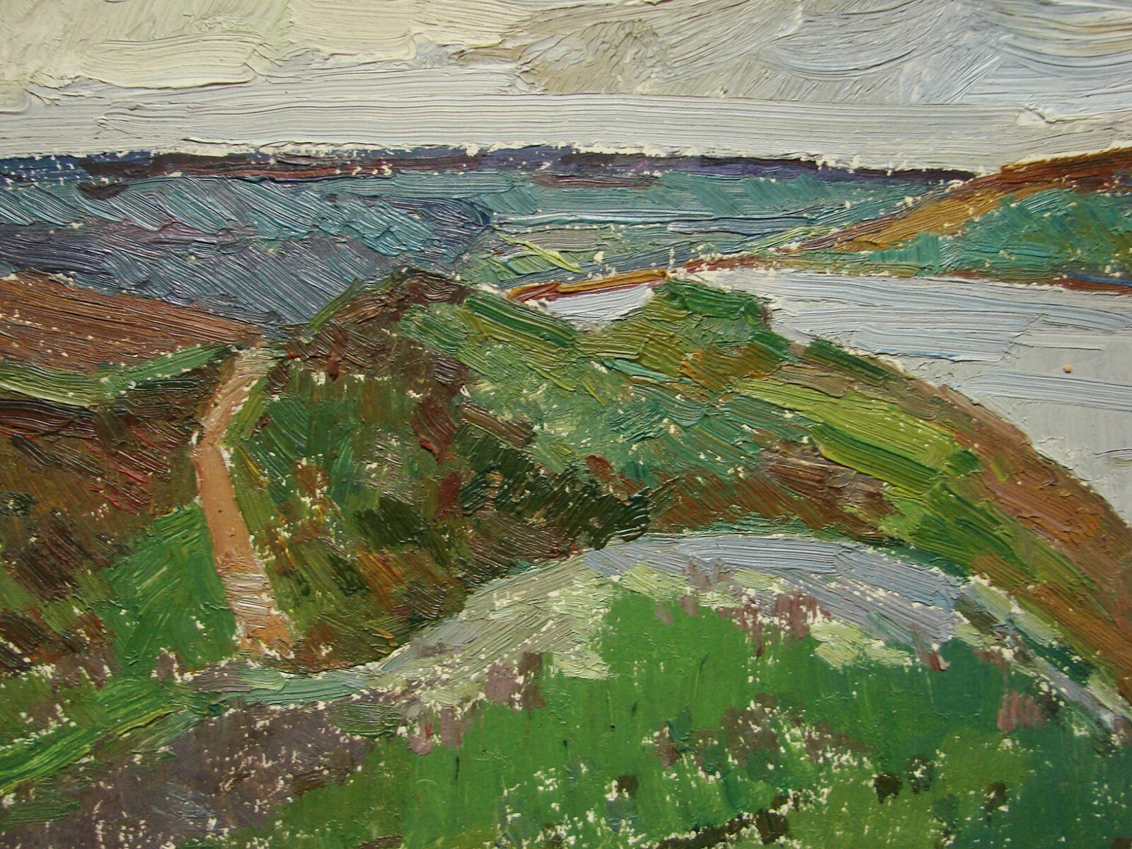 Peinture à l'huile soviétique ukrainienne impressionnisme paysage fluvial paysage marin - Photo 2 sur 8