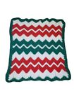 Red ,White And Green ,Lap Blanket , Just Made ,Crochet.