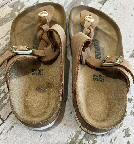 BIRKENSTOCK Slide on GIZEH Braided Sandals Cognac Brown Gold EUR 37 W 6 M 4 - Picture 5 of 6