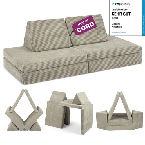 Linodino Spielsofa Cord Kindersofa Schalffunktion Schaumstoffbausteine Modulsofa - Bild 9 von 88