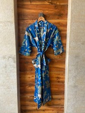 Indian Blue Color Palm Tree Woman Kimono Kaftan Beach Wear Bikni Cover Up Dress