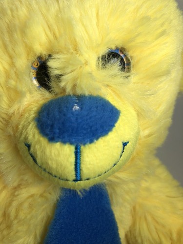 Nanco Plush Yellow Teddy Bear Emojis 8” Sitting Blue Pink Tie Stuffed Animal Toy - Picture 6 of 9