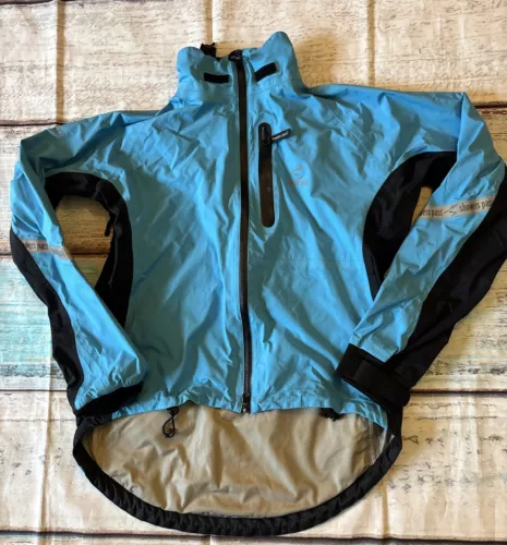 Showers Pass Jacket Womens Medium Blue Cycling Zip Pockets Vent Reflective