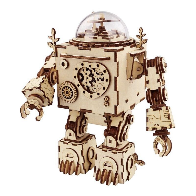 Creative Steampunk Robot Diy 3D Wooden Puzzle Assembly Music Box Toy Decor Gifts Creative Steampunk Robot Diy 3D Wooden Puzzle Assembly Music Box Toy Decor Gifts