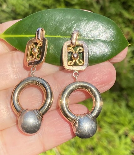 Vintage Hoop Earrins Estate Fine Jewelry Pre-Owned 14k Gold Dangle Scrolls  - Picture 2 of 20