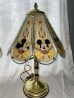 RARE Vintage DISNEY TIFFANY Style MICKEY MOUSE LAMP, 8-Panel Glass Gold Shade