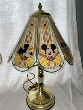 RARE Vintage DISNEY TIFFANY Style MICKEY MOUSE LAMP, 8-Panel Glass Gold Shade