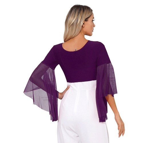 Women Blouse Belly Dance Shirts Lace-up Dancewear Costume Crop Top V Neck - Picture 59 of 106