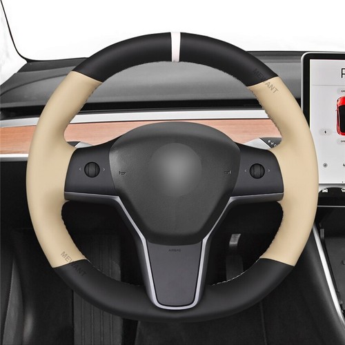 For Tesla Model 3 Steering Wheel Cover Wrap Alcantara Suede Leather Carbon D - Picture 11 of 15