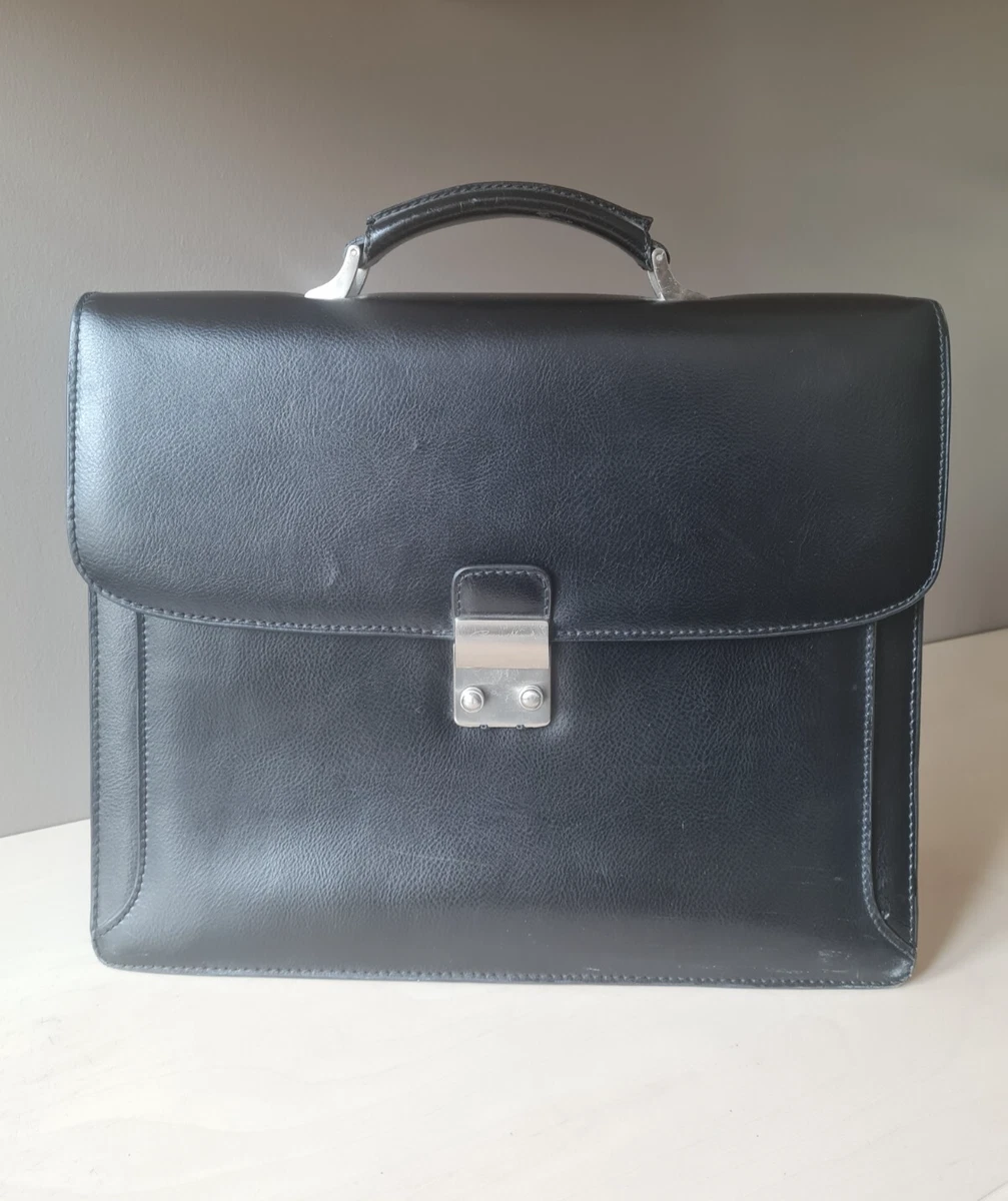 Mini Sacoche Cartable En Cuir Noir Vintage, 24.5x17x6 Cm - Occasion Très Bon état