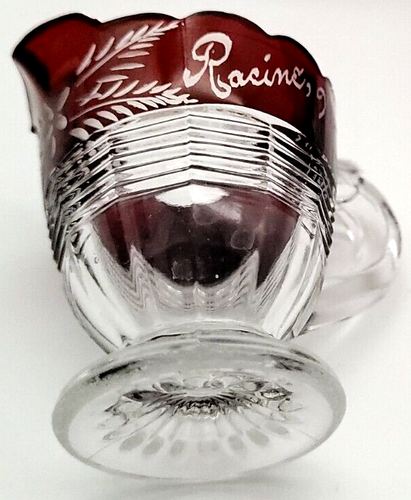 Ruby Red Souvenir Glass Set Of 9 Liqueur Racine, WI 1920 Vintage Collector Bar - Picture 16 of 17