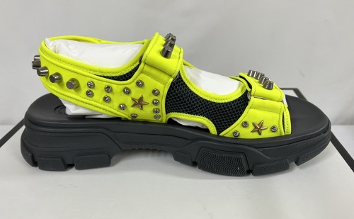 NIB Gucci Aguru Neon Yellow Floral/Star Detail Studded Sandal 11EU/12US $1150.00 - Picture 5 of 9