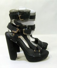 new ladies BLACK 5.5"Block Heel Open Toe ankle strap Shoe WOMEN Size 7