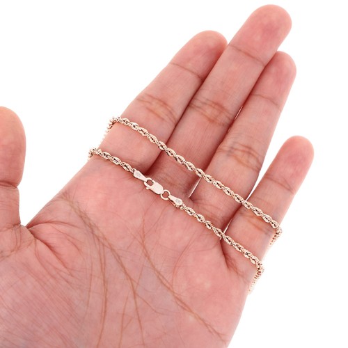 10K Rose Gold 1.5mm-6mm Diamond Cut Rope Chain Necklace Mens Womens 16"-30" - Picture 61 of 84