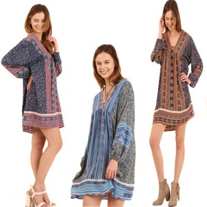 UMGEE Womens Pheasant Bohemian Chic Tassels Retro Boho Long Sleeve Dress S M L