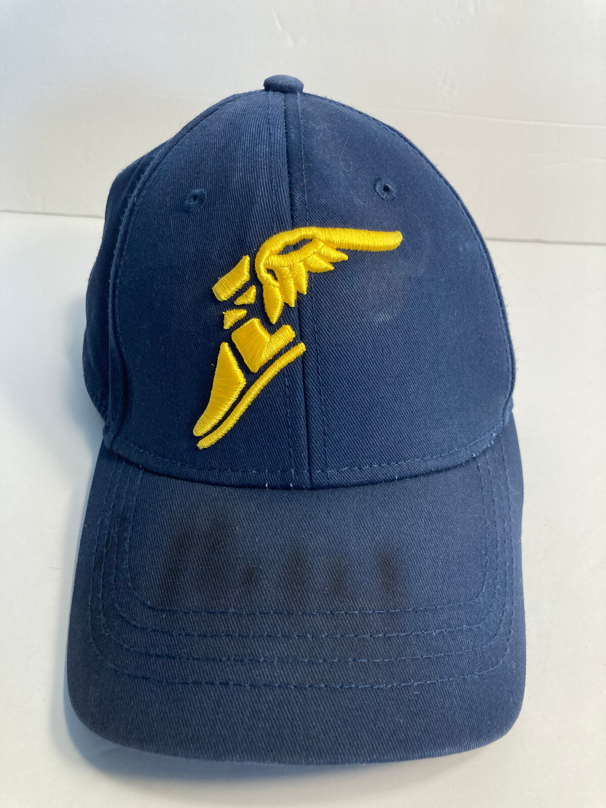 Goodyear Cap Hat Blue with Yellow Embroidered Logo Adjustable with Stains