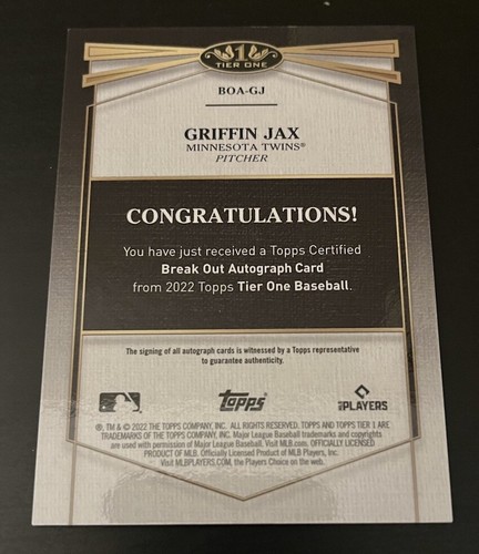 Griffin Jax 2022 Topps Certified Autograph Rookie #BOA-GJ /299 - Bild 2 von 2
