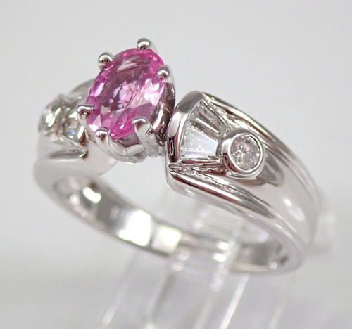 14K Weißgold rosa Saphir und Diamant Verlobungsring Größe 8 KOSTENLOSE GRÖSSE - Bild 3 von 7
