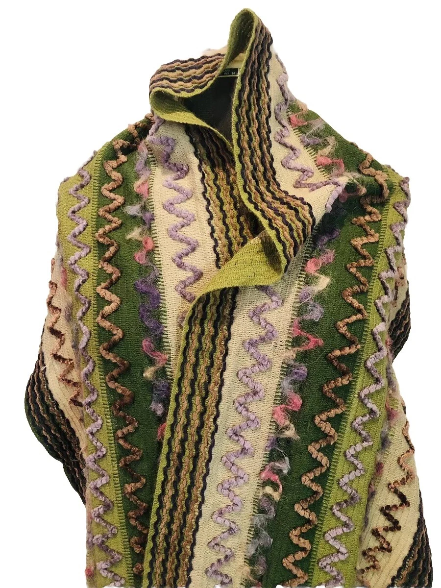 Italian Scarf Filatess Como Italy Wool Blend Zig Zag Chenille Art to Wear Wrap