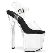 PLEASER ENCHANT-708 Women's Clear 7" Heel Platform Ankle Strap Sandal Shoes