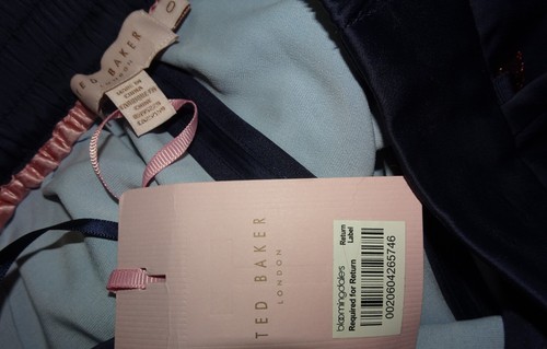 Pantaloni Ted Baker Navy gamba larga Culotte Gaucho stampati cropped taglia 0 (US 0-2) nuovi con etichette - Foto 5 di 8